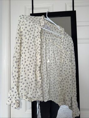 Pull&Bear Cream Button-Down Blouse with Navy Leaf Print